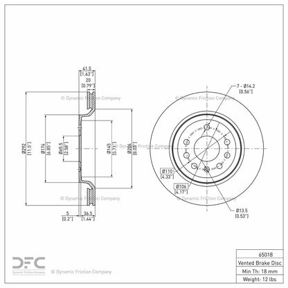Dynamic Friction Company Disc Brake Rotor 604-65018