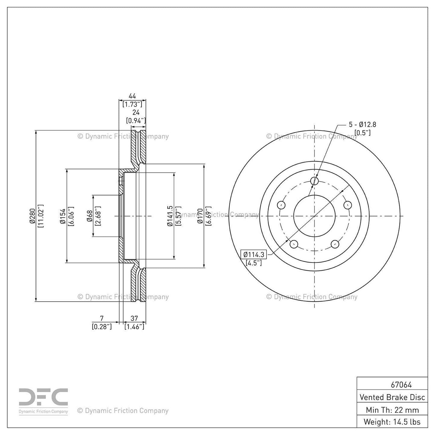 Dynamic Friction Company Disc Brake Rotor 604-67064