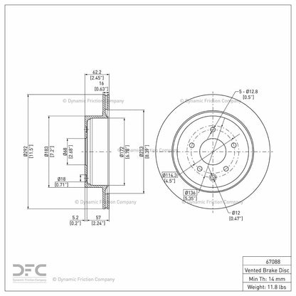 Dynamic Friction Company Disc Brake Rotor 604-67088