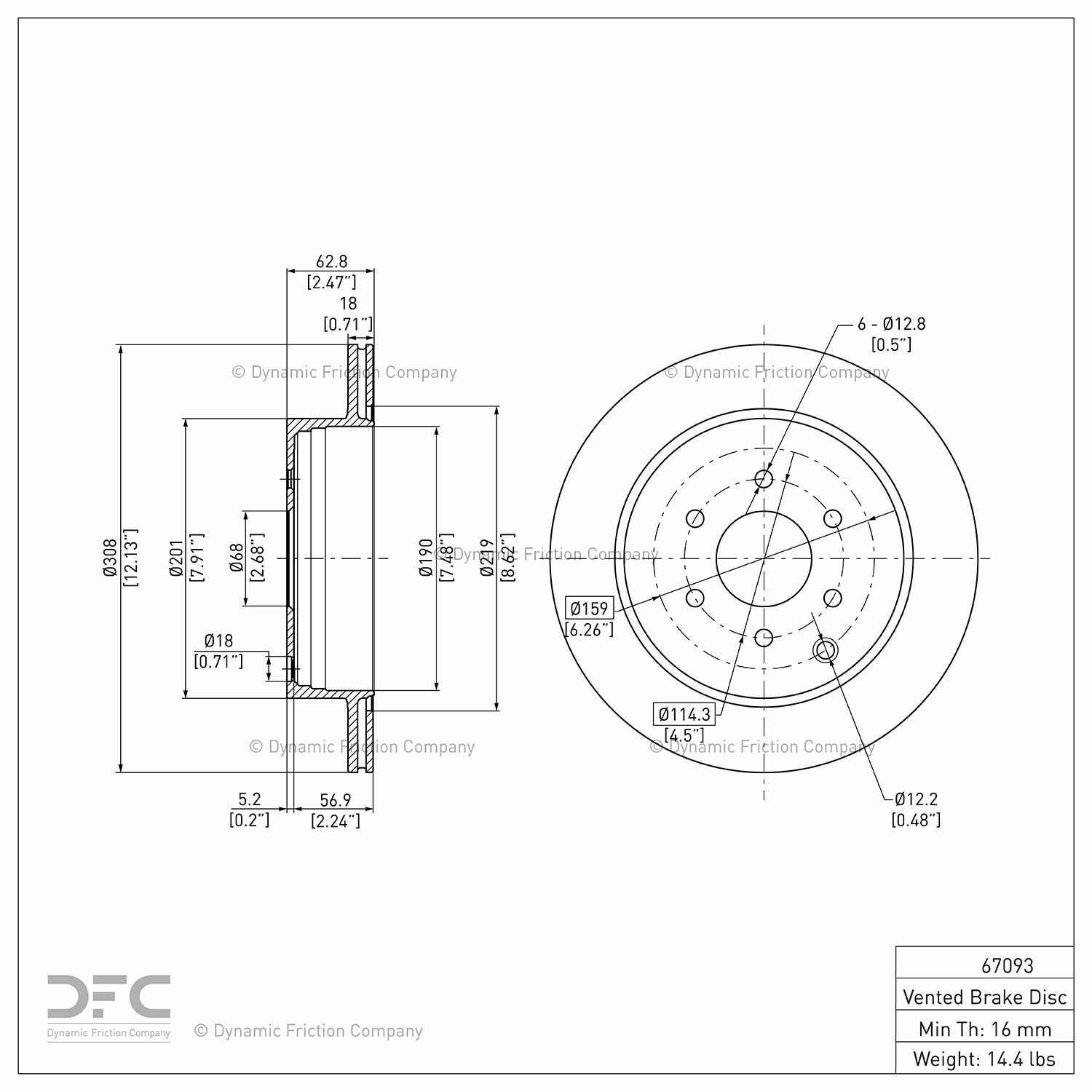 Dynamic Friction Company Disc Brake Rotor 604-67093