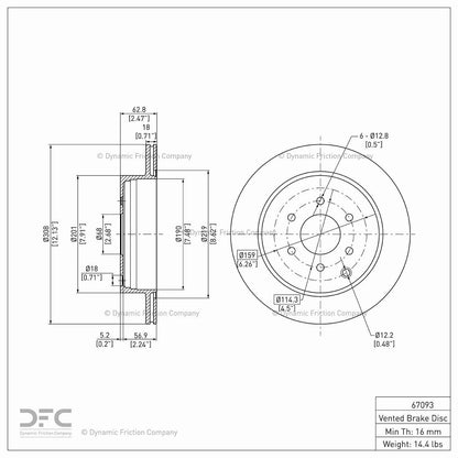 Dynamic Friction Company Disc Brake Rotor 604-67093