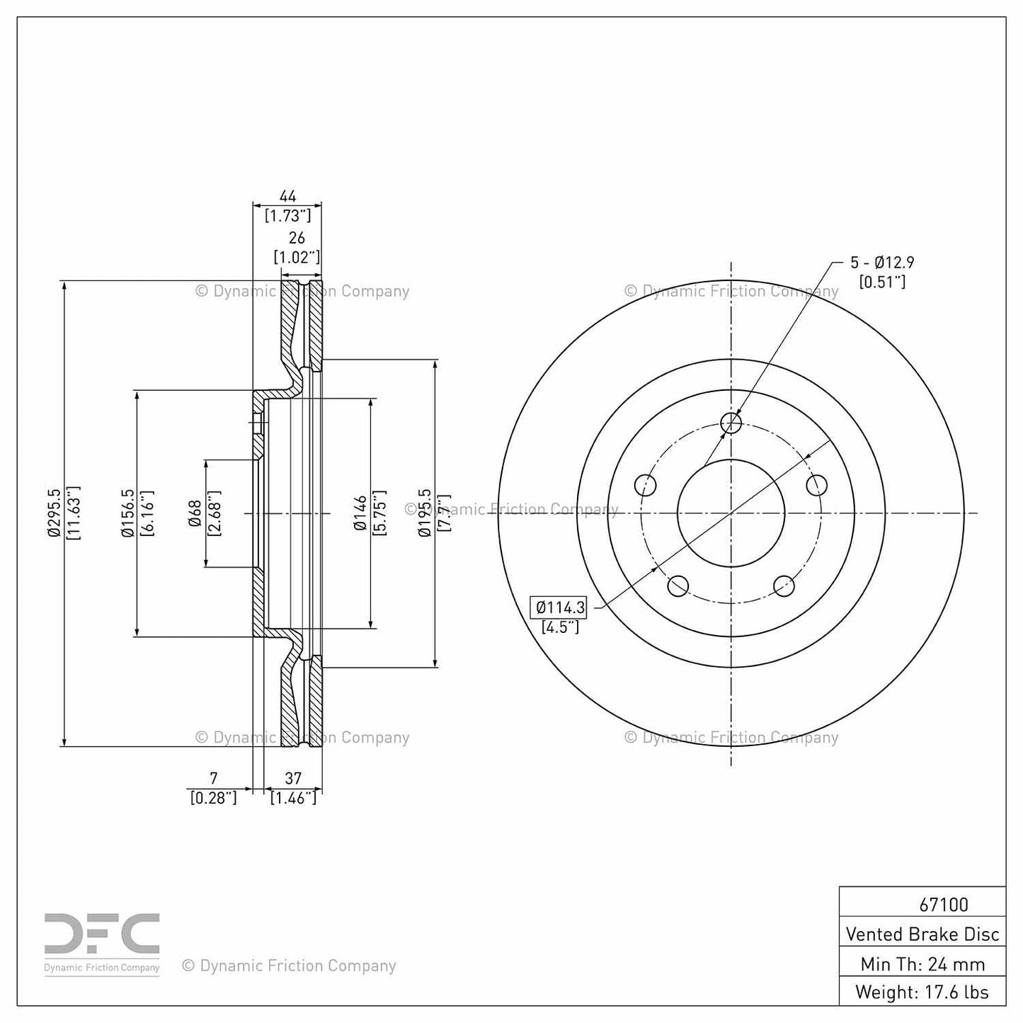 Dynamic Friction Company Disc Brake Rotor 604-67100
