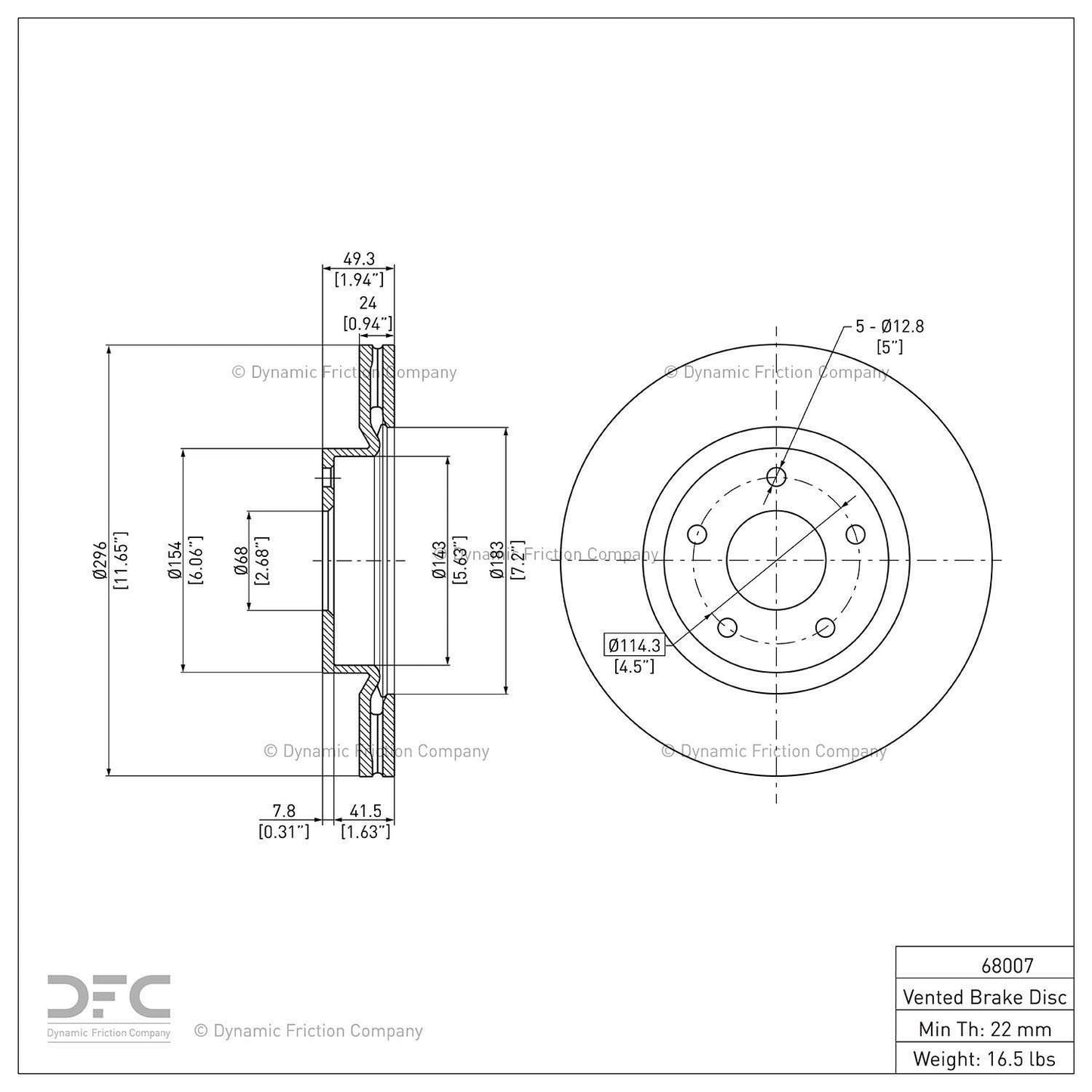 Dynamic Friction Company Disc Brake Rotor 604-68007