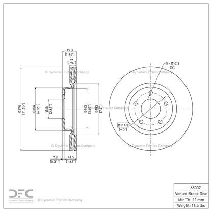 Dynamic Friction Company Disc Brake Rotor 604-68007