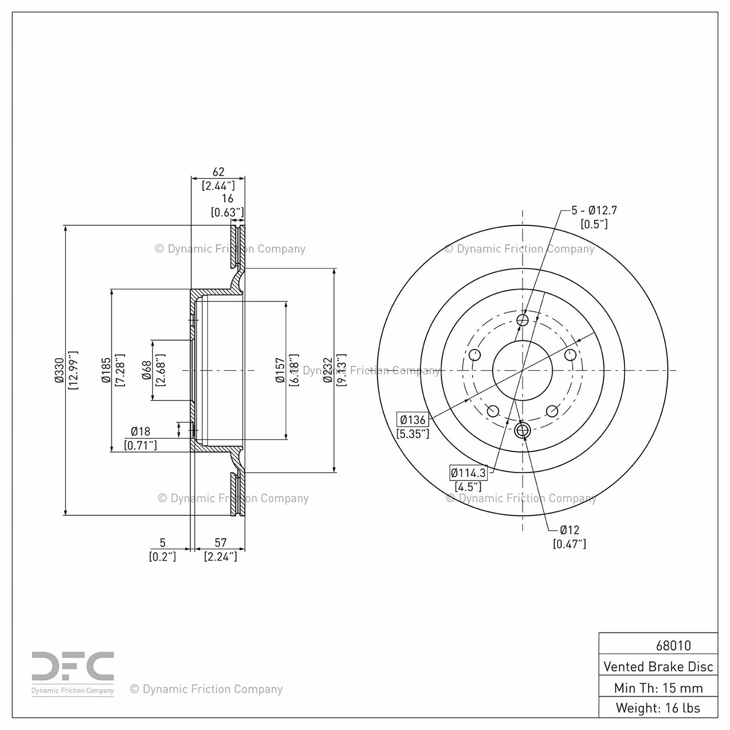 Dynamic Friction Company Disc Brake Rotor 604-68010