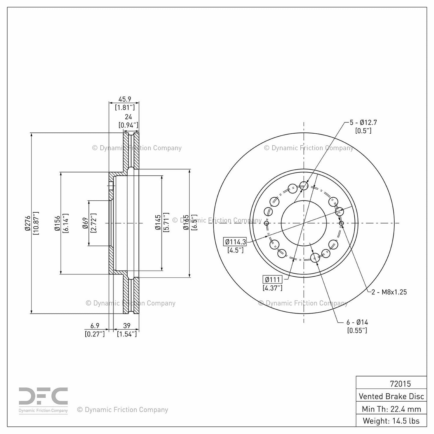 Dynamic Friction Company Disc Brake Rotor 604-72015