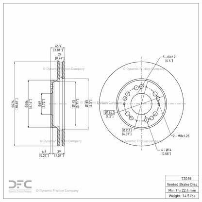 Dynamic Friction Company Disc Brake Rotor 604-72015