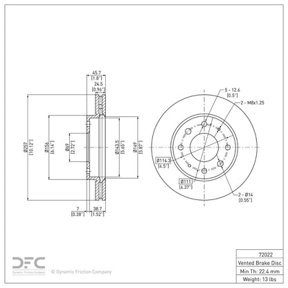 Dynamic Friction Company Disc Brake Rotor 604-72022