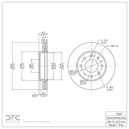 Dynamic Friction Company Disc Brake Rotor 604-72022