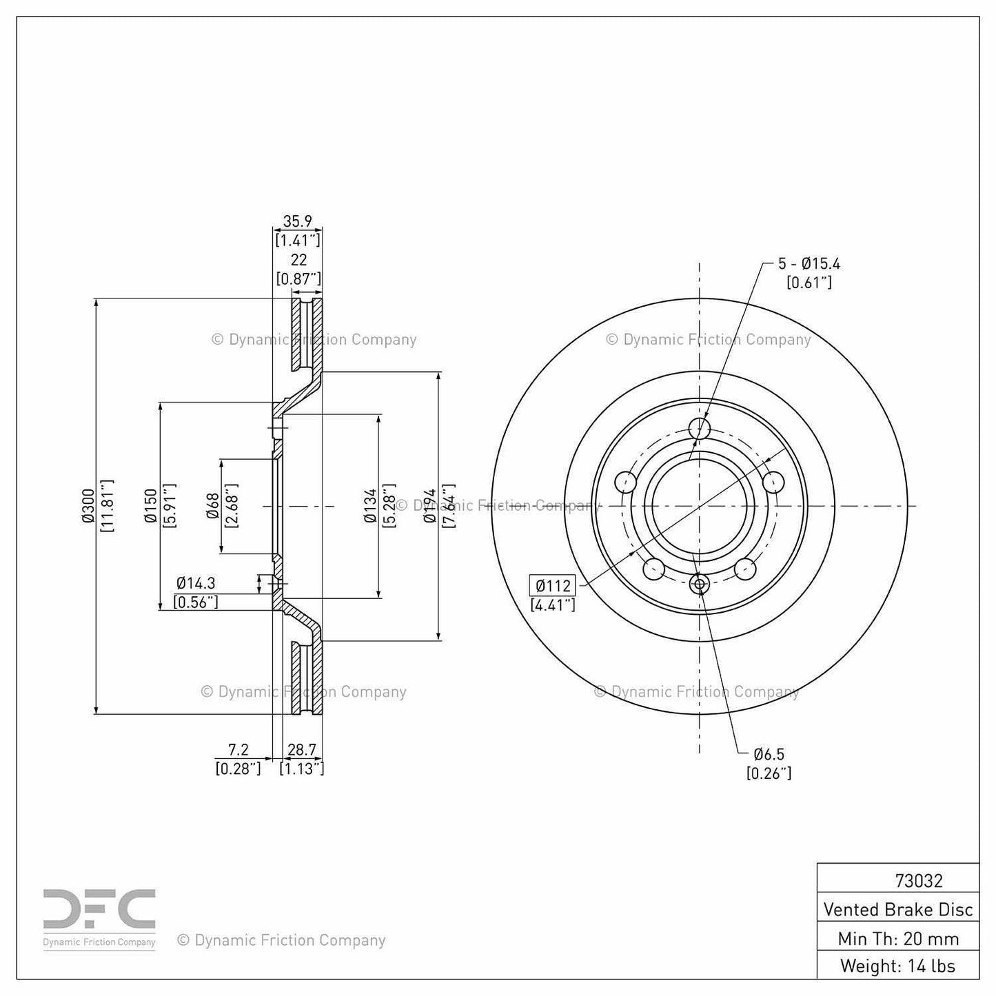 Dynamic Friction Company Disc Brake Rotor 604-73032