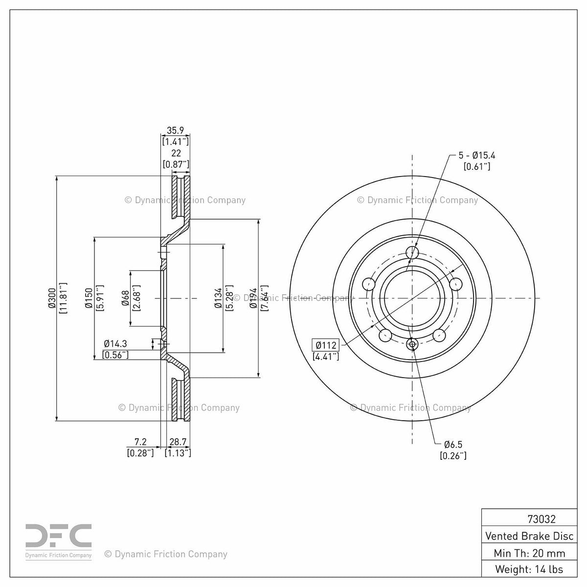 Dynamic Friction Company Disc Brake Rotor 604-73032