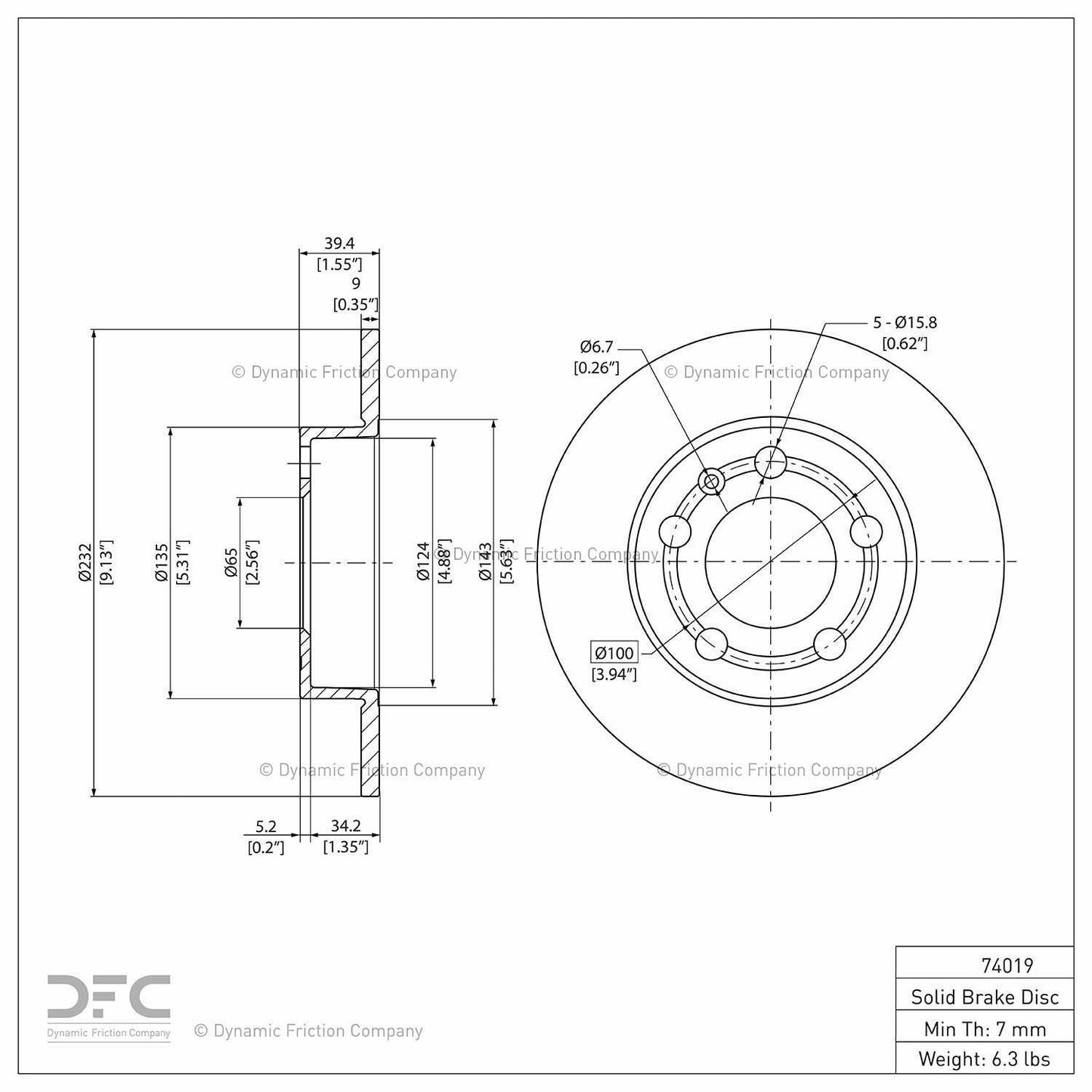 Dynamic Friction Company Disc Brake Rotor 604-74019