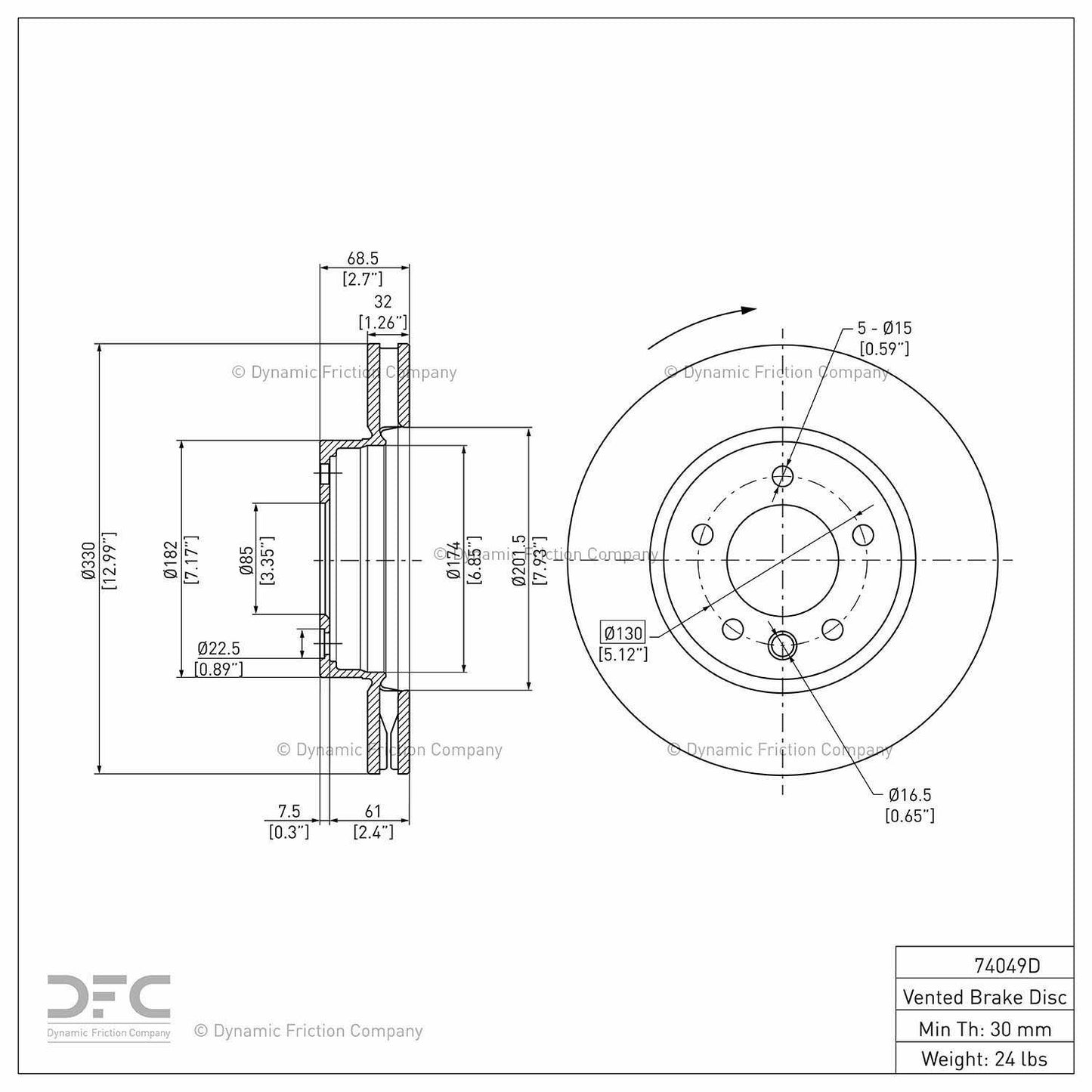Dynamic Friction Company Disc Brake Rotor 604-74049D