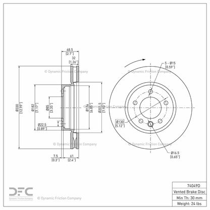 Dynamic Friction Company Disc Brake Rotor 604-74049D