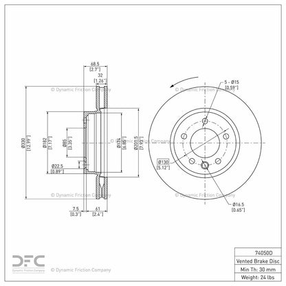 Dynamic Friction Company Disc Brake Rotor 604-74050D