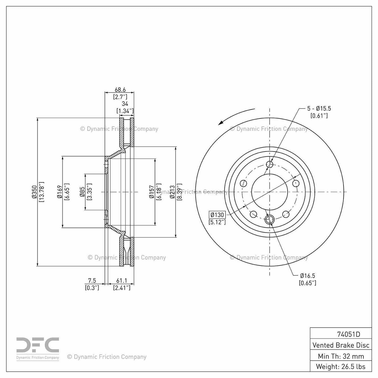Dynamic Friction Company Disc Brake Rotor 604-74051D