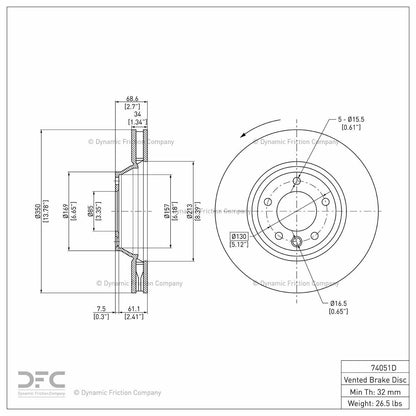 Dynamic Friction Company Disc Brake Rotor 604-74051D