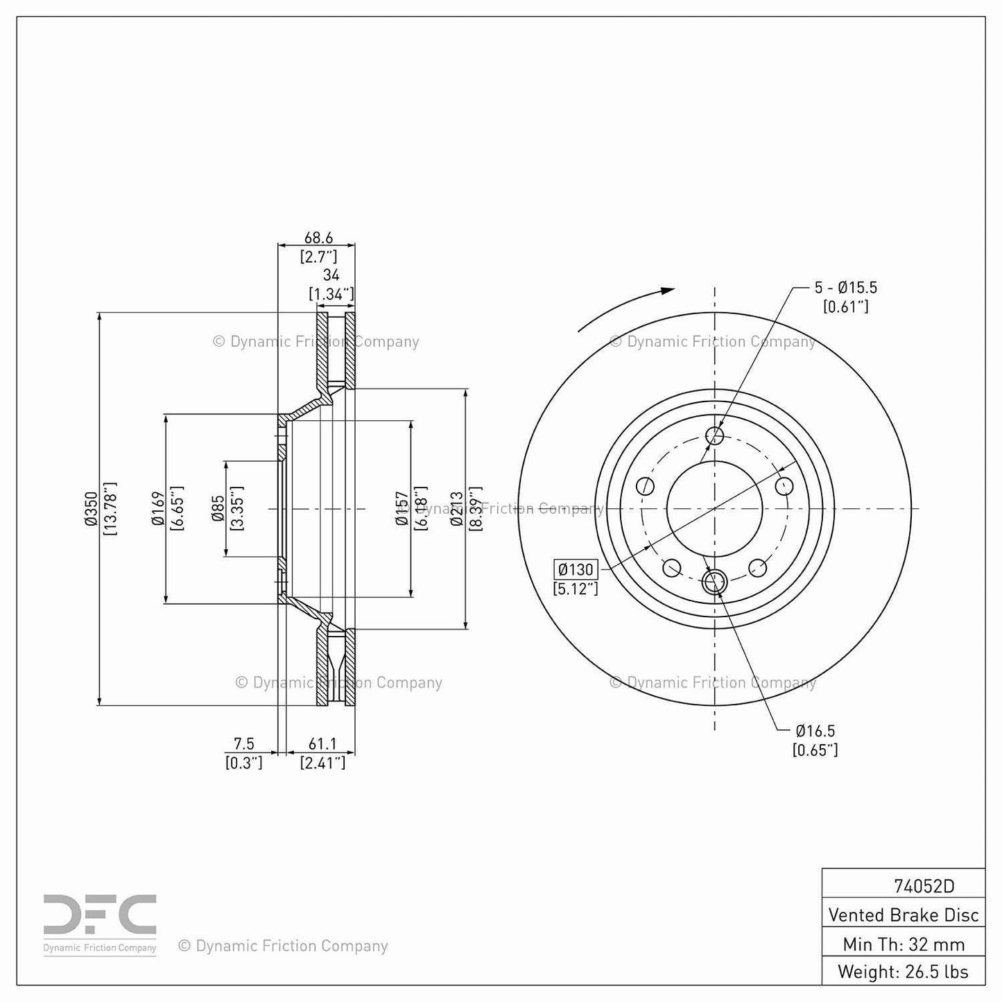 Dynamic Friction Company Disc Brake Rotor 604-74052D
