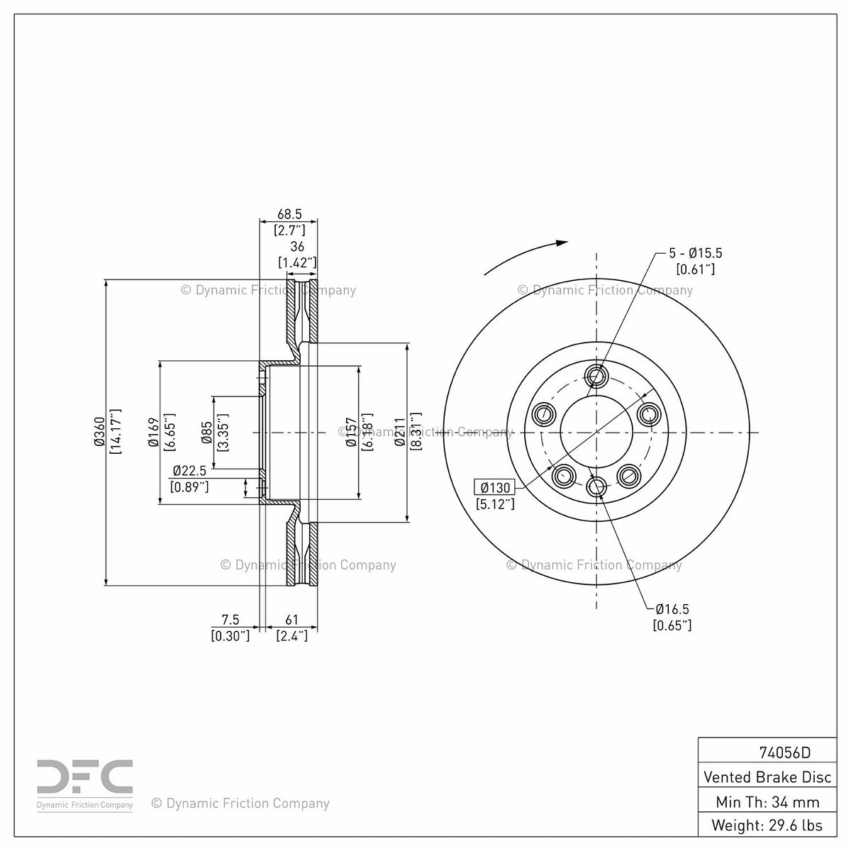 Dynamic Friction Company Disc Brake Rotor 604-74056D