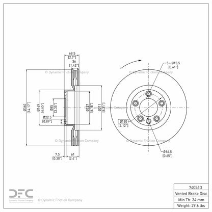 Dynamic Friction Company Disc Brake Rotor 604-74056D