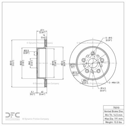 Dynamic Friction Company Disc Brake Rotor 604-75010