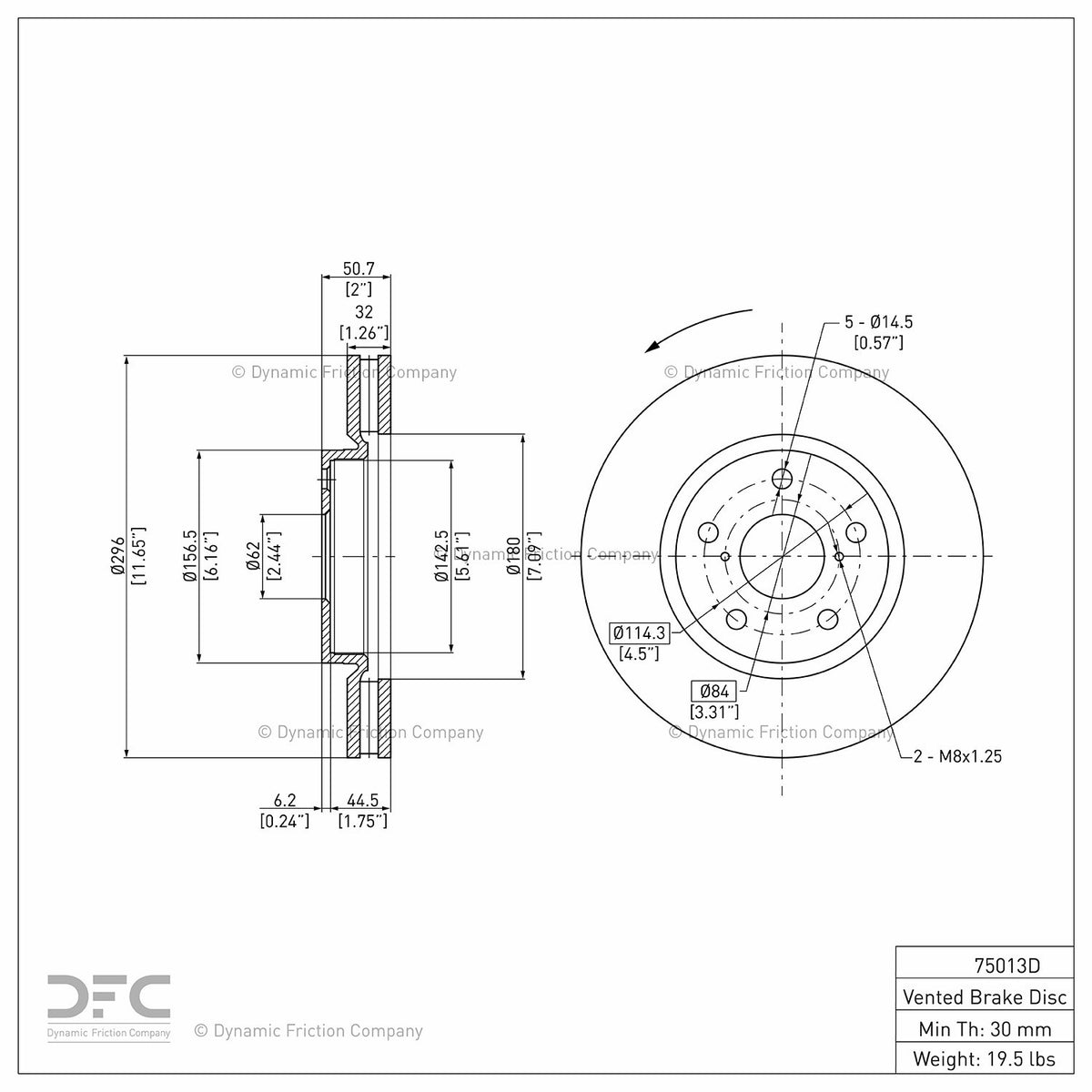 Dynamic Friction Company Disc Brake Rotor 604-75013D
