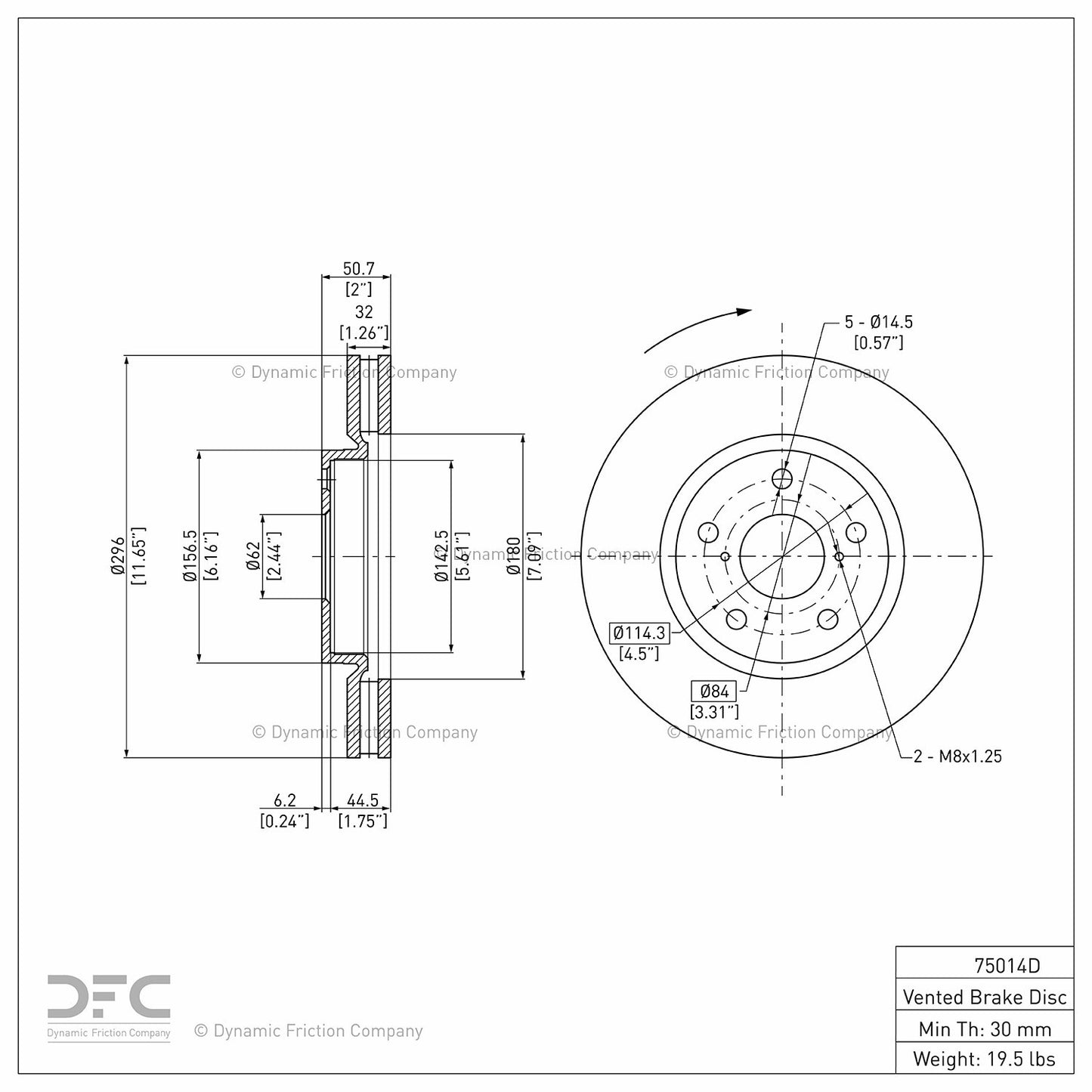 Dynamic Friction Company Disc Brake Rotor 604-75014D