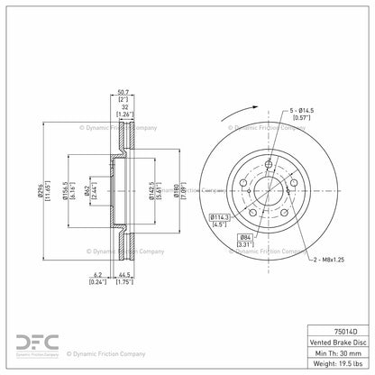 Dynamic Friction Company Disc Brake Rotor 604-75014D