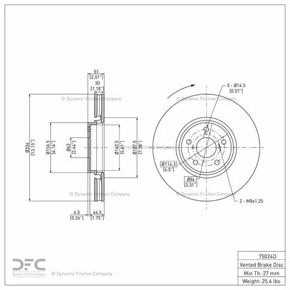 Dynamic Friction Company Disc Brake Rotor 604-75024D