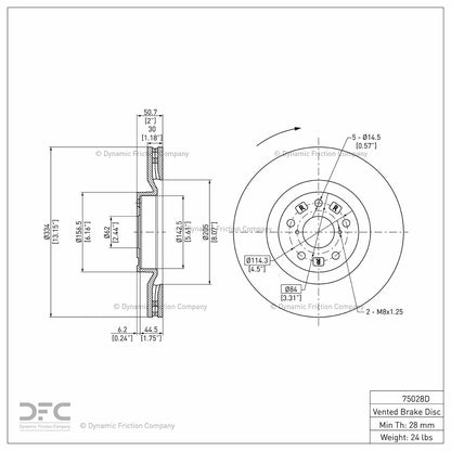 Dynamic Friction Company Disc Brake Rotor 604-75028D