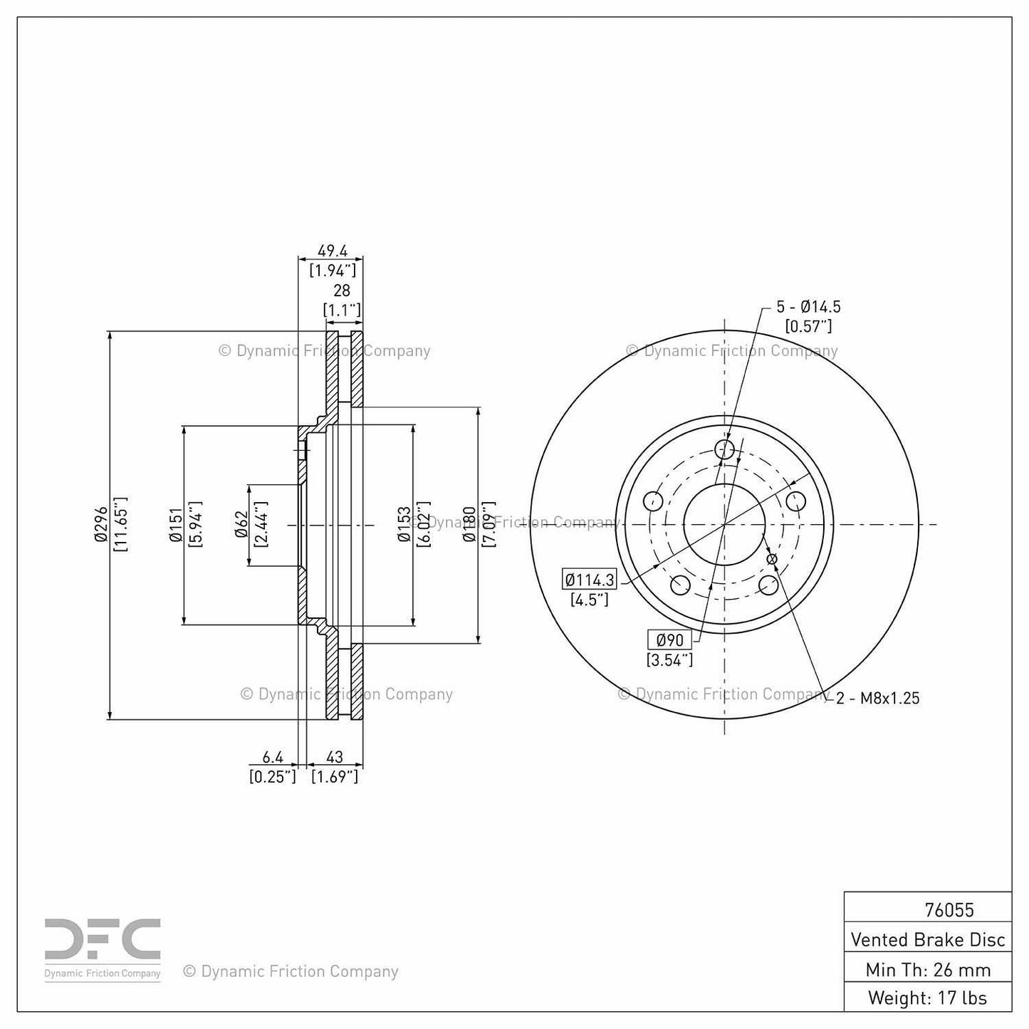Dynamic Friction Company Disc Brake Rotor 604-76055