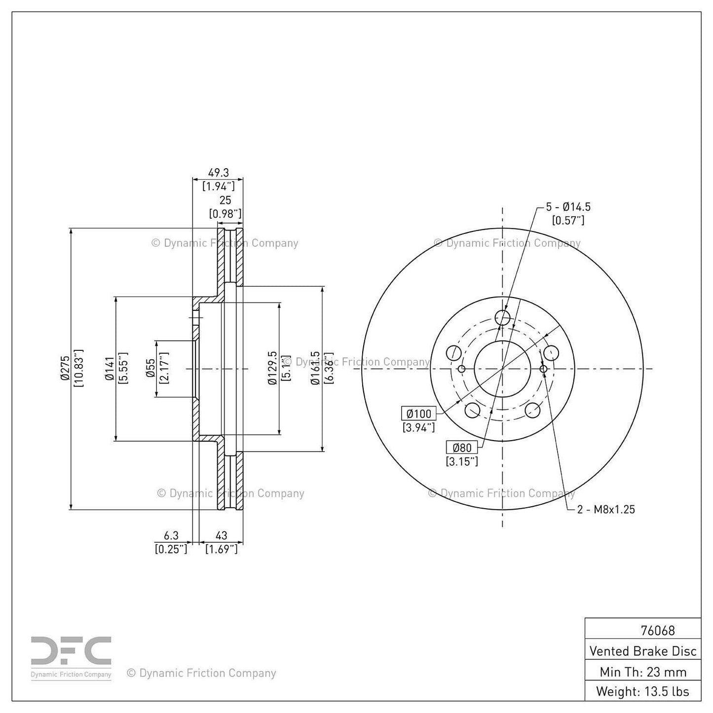 Dynamic Friction Company Disc Brake Rotor 604-76068