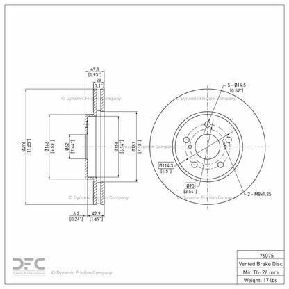 Dynamic Friction Company Disc Brake Rotor 604-76075
