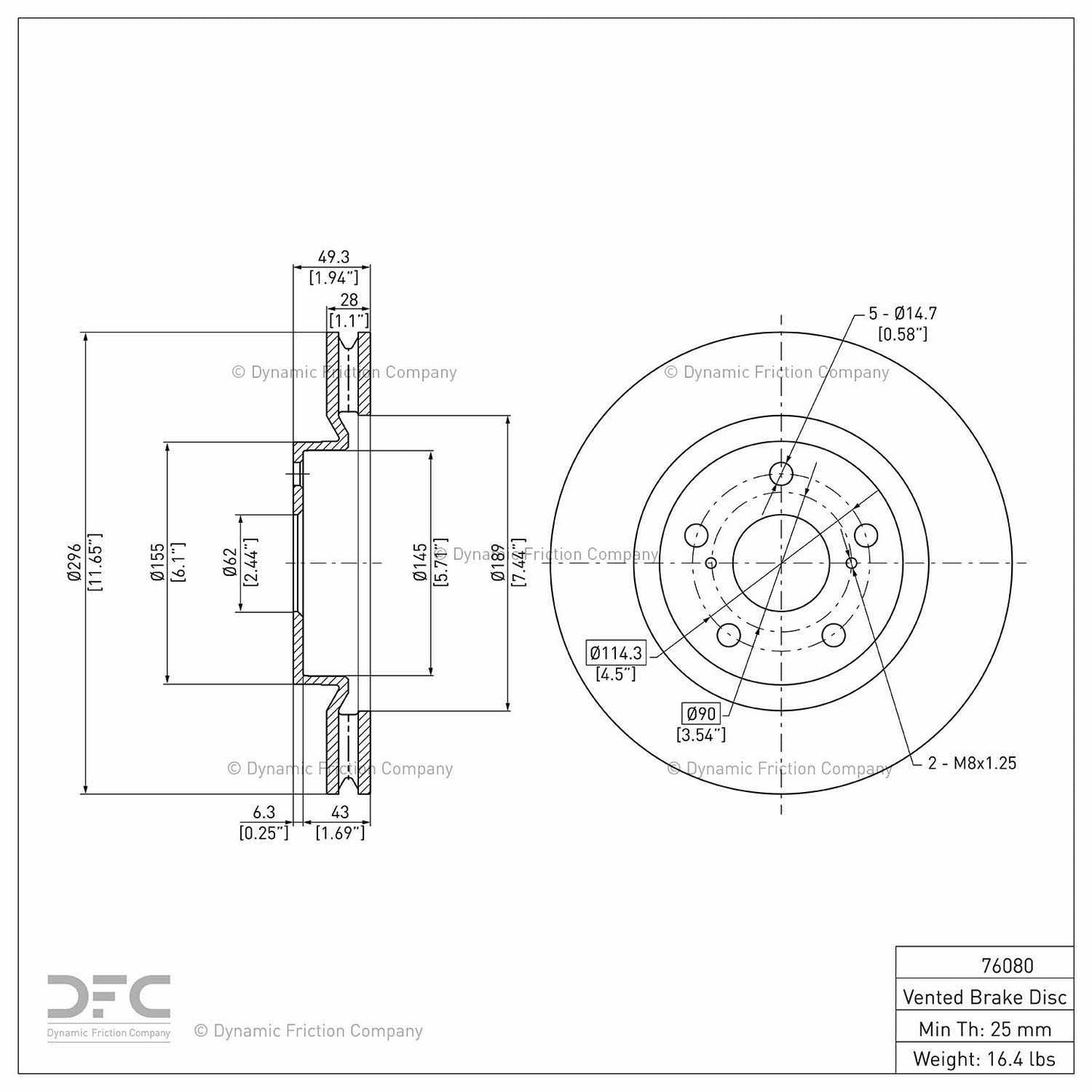 Dynamic Friction Company Disc Brake Rotor 604-76080