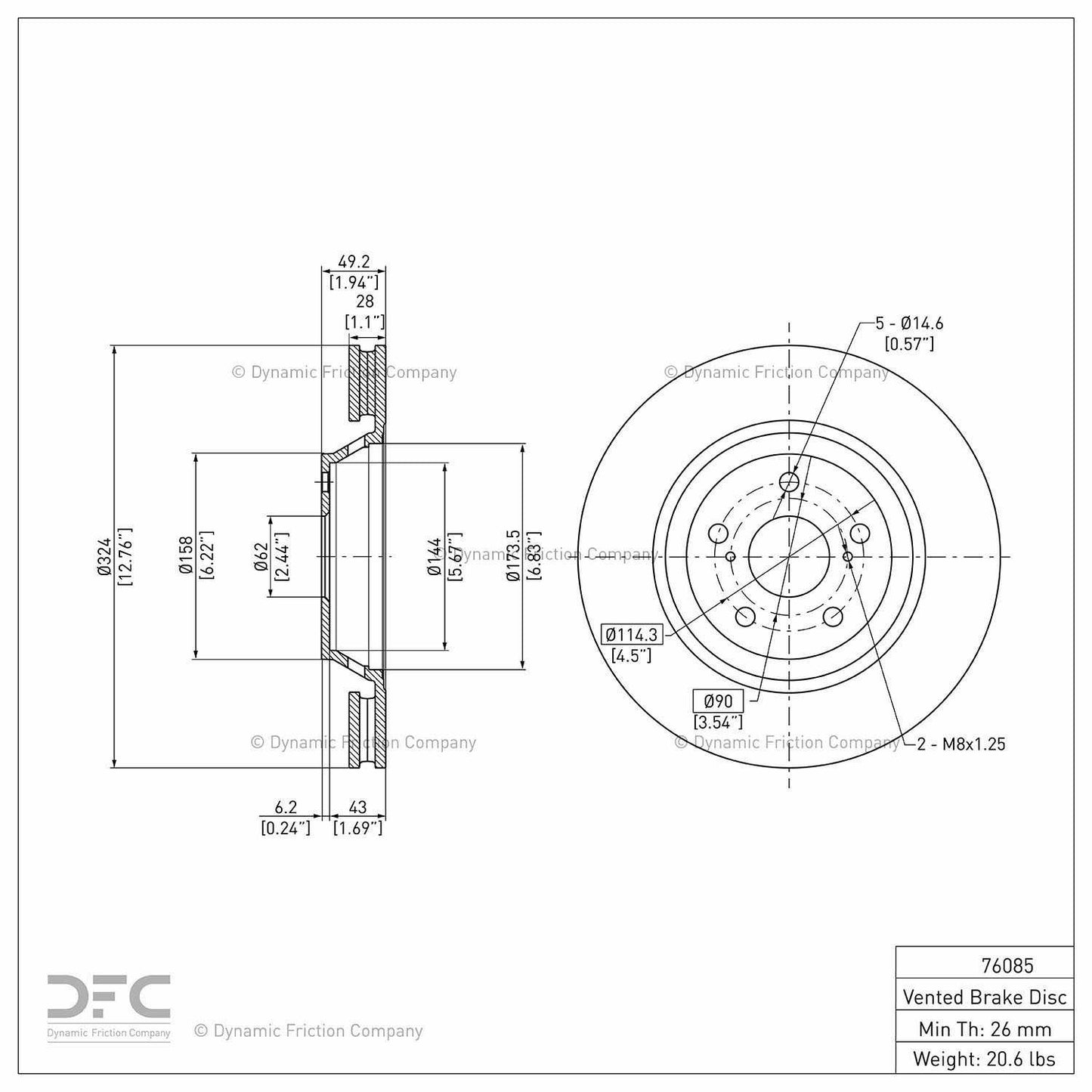 Dynamic Friction Company Disc Brake Rotor 604-76085