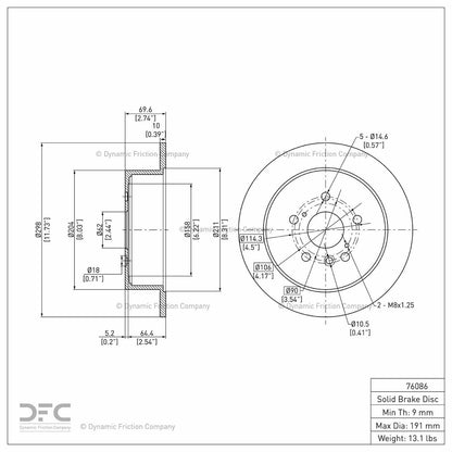 Dynamic Friction Company Disc Brake Rotor 604-76086