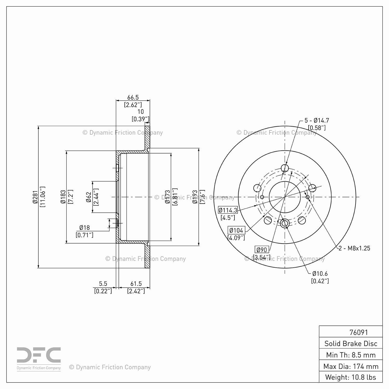 Dynamic Friction Company Disc Brake Rotor 604-76091