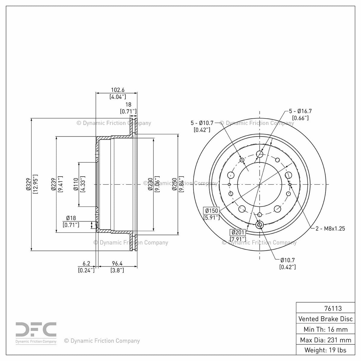 Dynamic Friction Company Disc Brake Rotor 604-76113