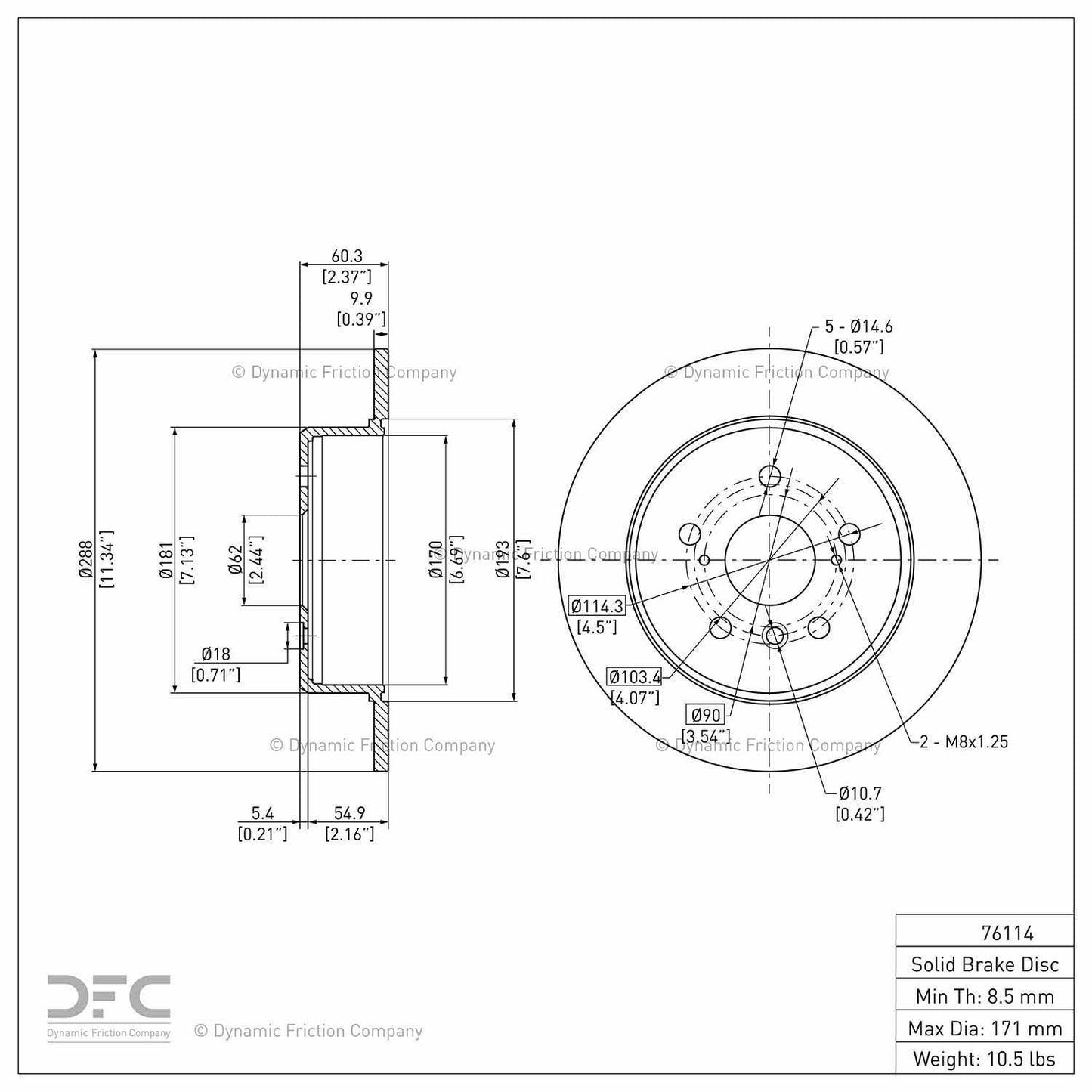 Dynamic Friction Company Disc Brake Rotor 604-76114