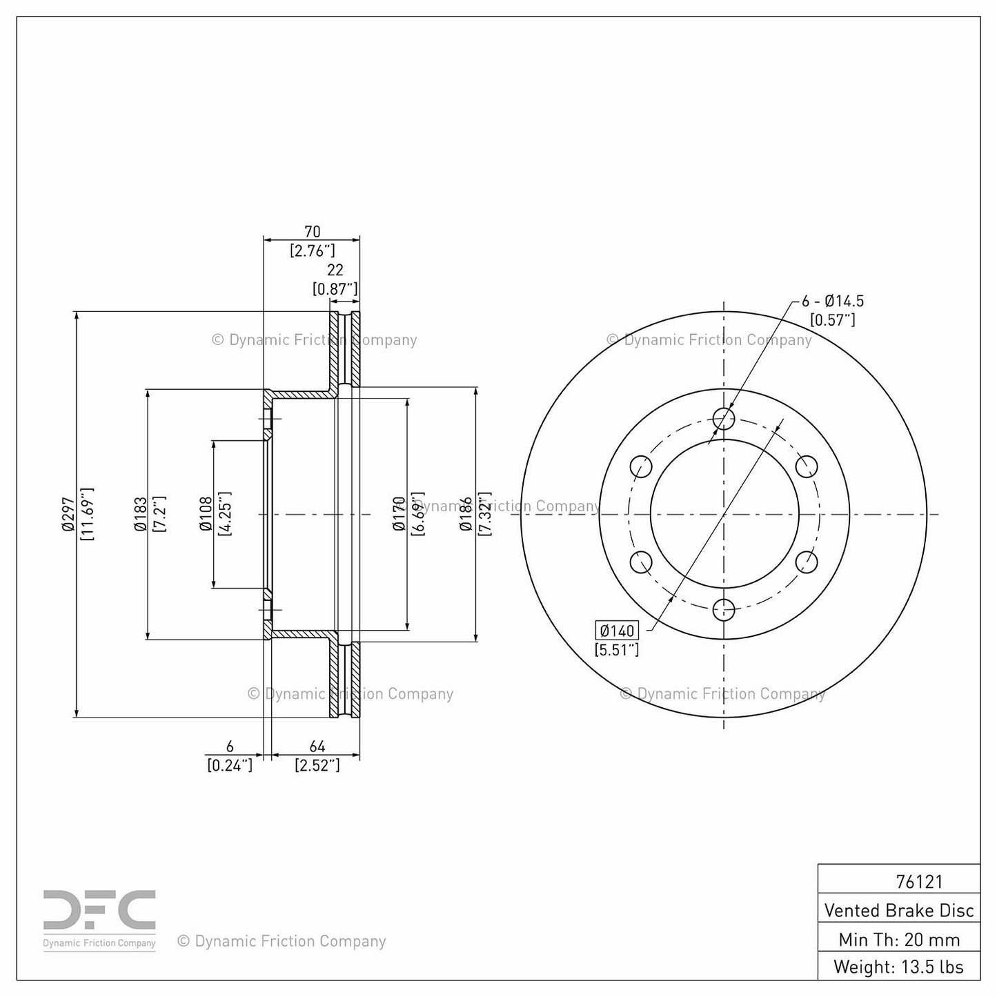 Dynamic Friction Company Disc Brake Rotor 604-76121