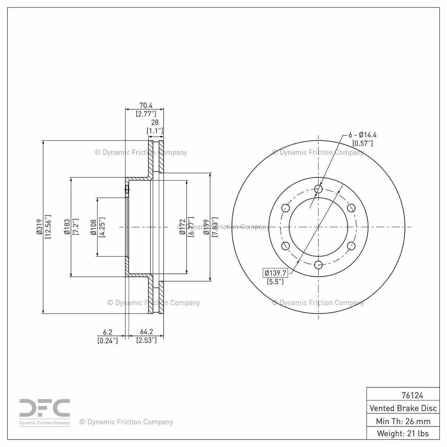 Dynamic Friction Company Disc Brake Rotor 604-76124