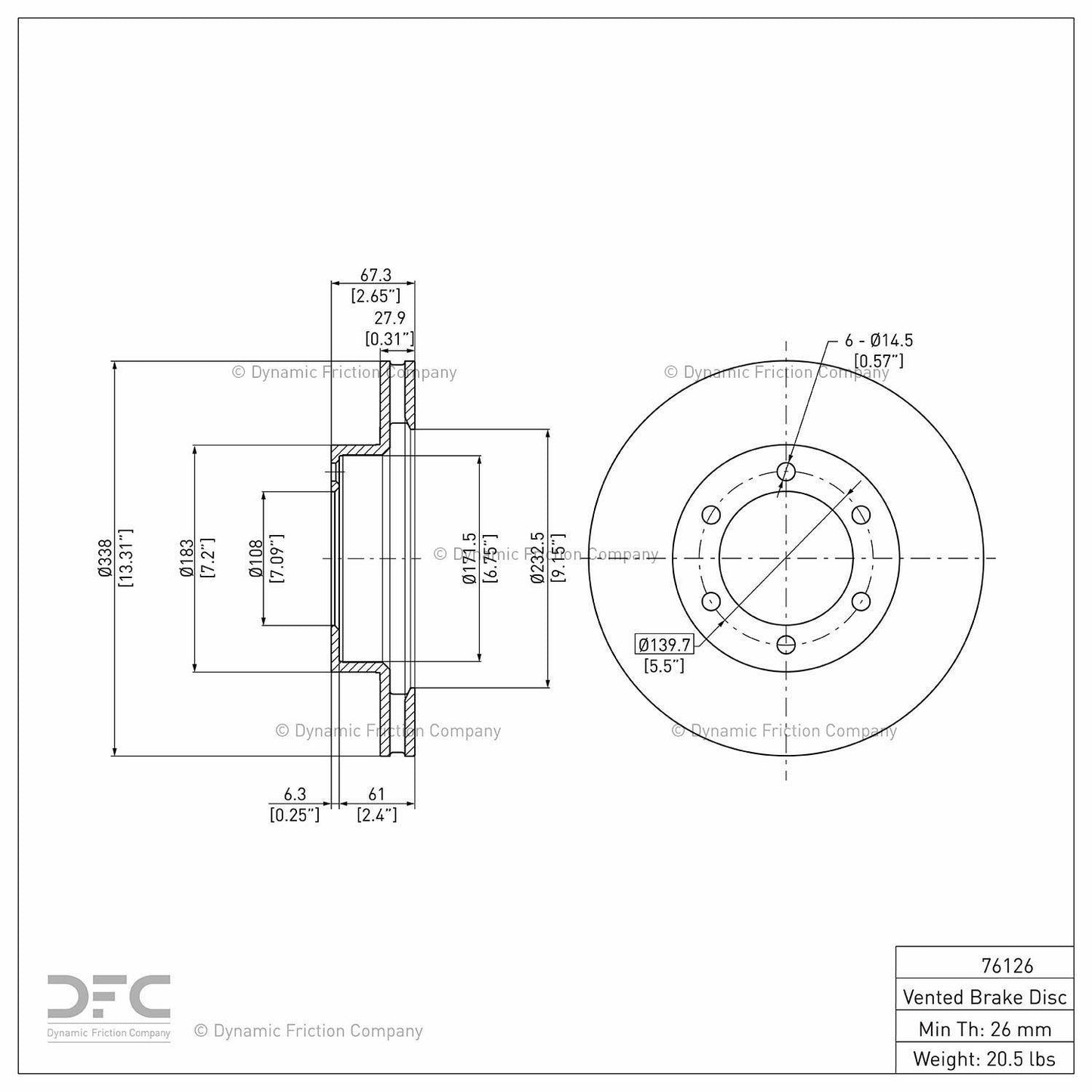 Dynamic Friction Company Disc Brake Rotor 604-76126