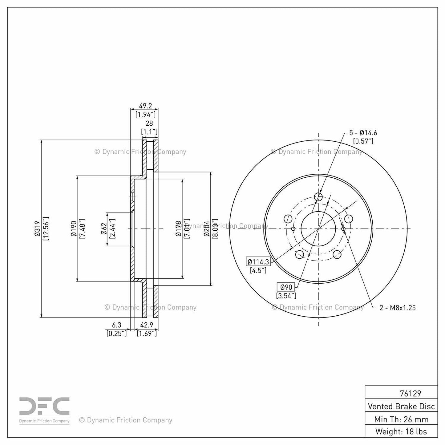 Dynamic Friction Company Disc Brake Rotor 604-76129