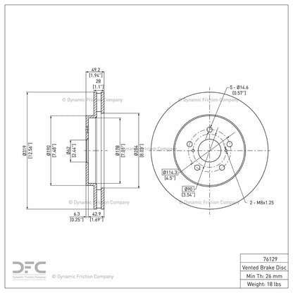 Dynamic Friction Company Disc Brake Rotor 604-76129