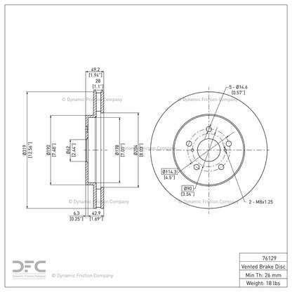 Dynamic Friction Company Disc Brake Rotor 604-76129