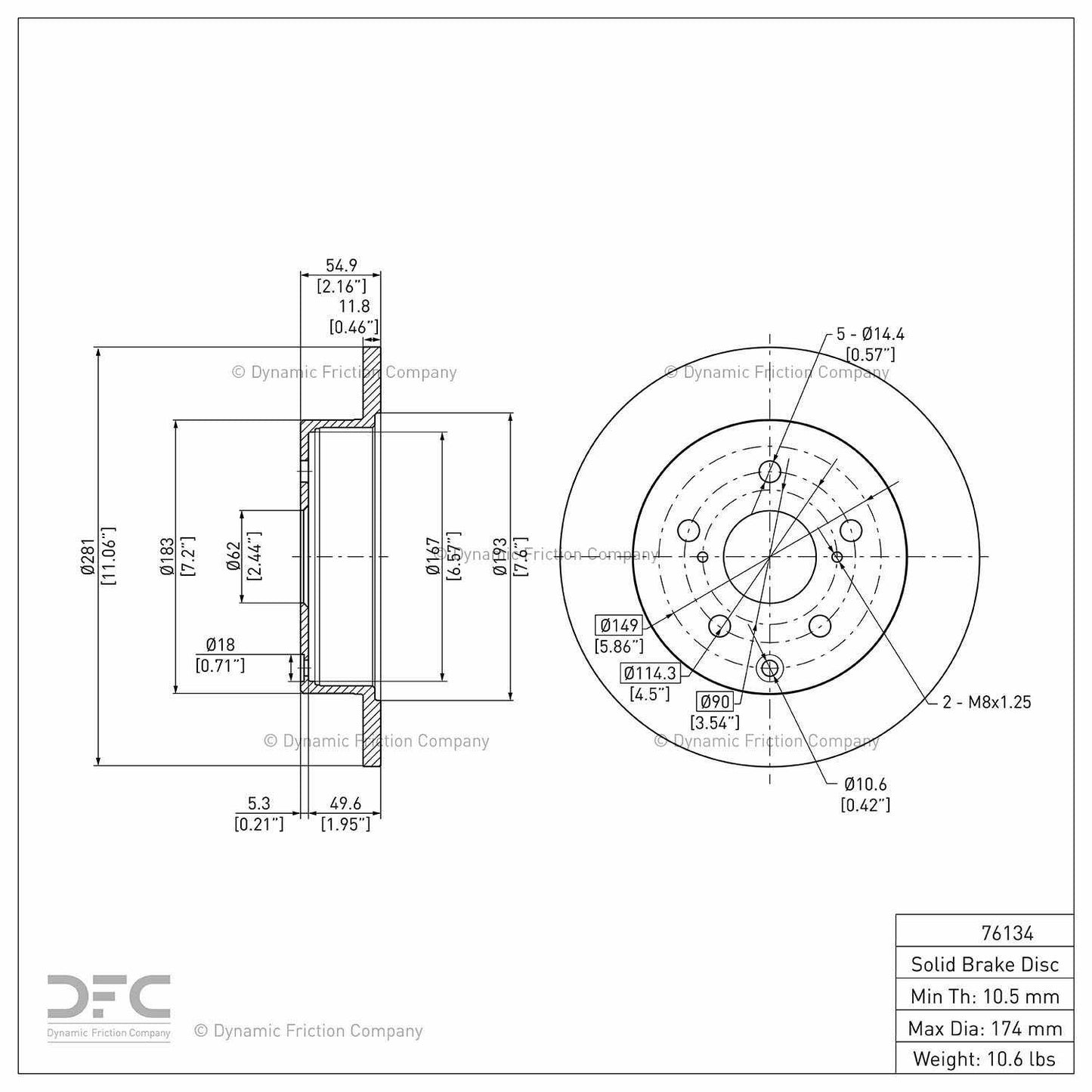 Dynamic Friction Company Disc Brake Rotor 604-76134