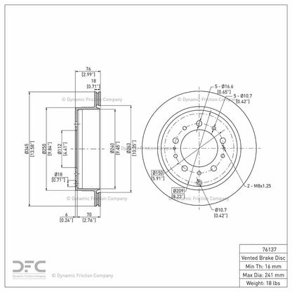 Dynamic Friction Company Disc Brake Rotor 604-76137