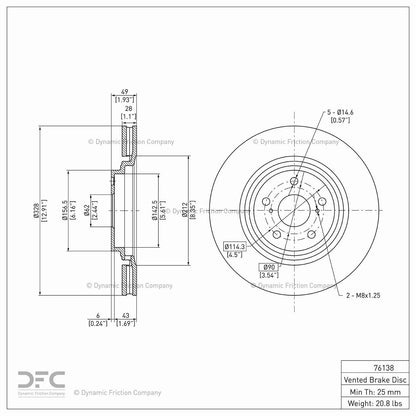Dynamic Friction Company Disc Brake Rotor 604-76138