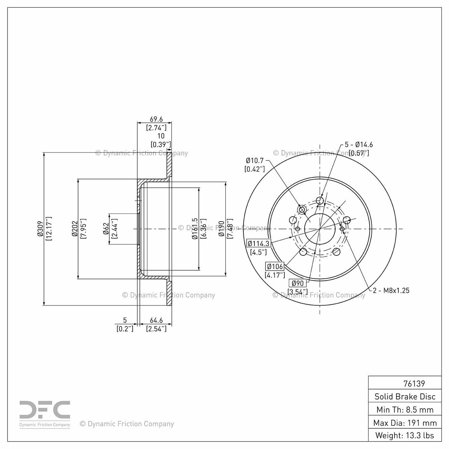 Dynamic Friction Company Disc Brake Rotor 604-76139