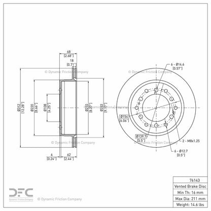 Dynamic Friction Company Disc Brake Rotor 604-76143